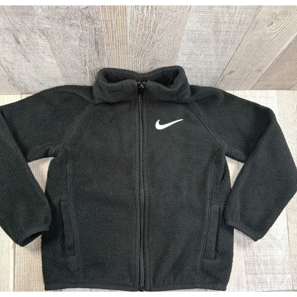 Nike Full Zip Sherpa Fleece Jacket Swoosh Toddler Kids Size XS 3-4 Years Black